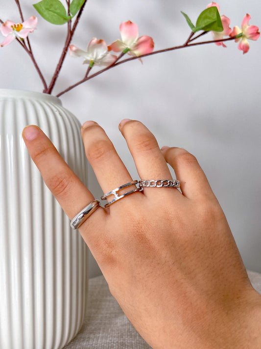 Bluboho 3 Silver Chubby Ring Set - Pack Of 3